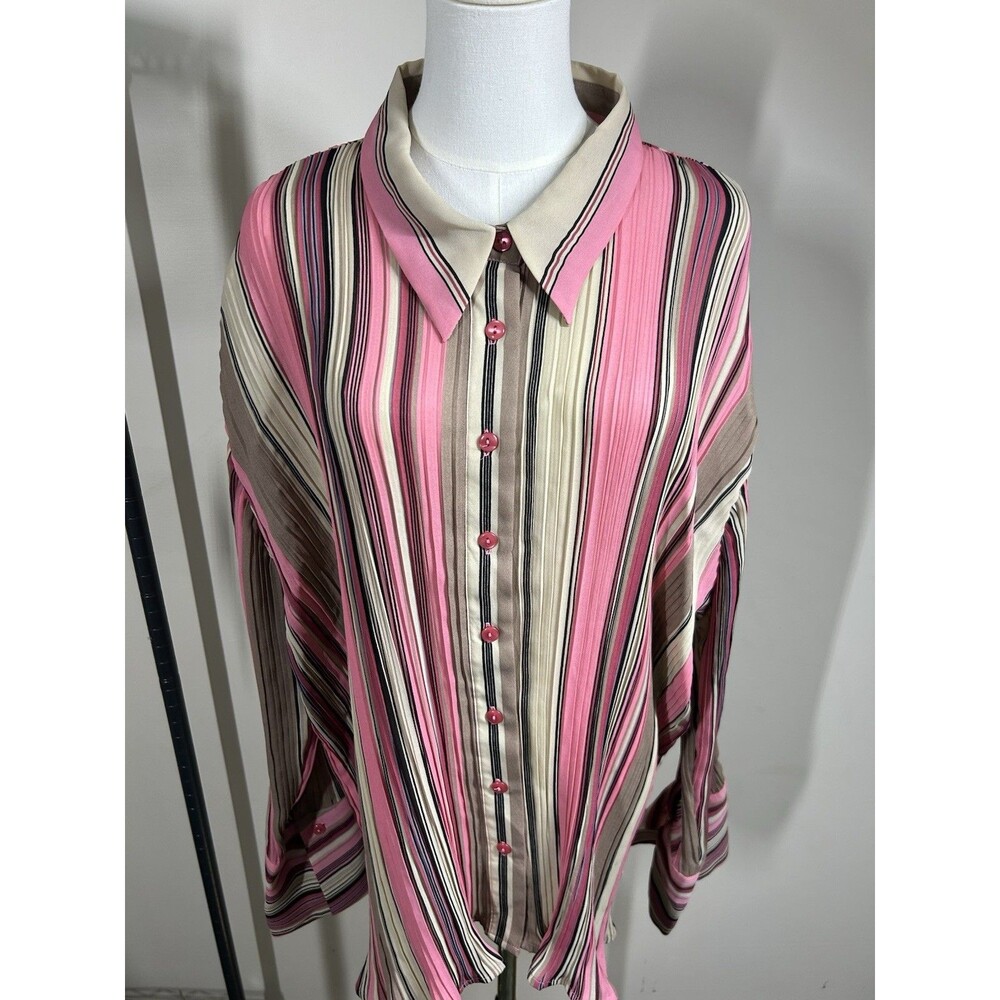 Ashley Stewart Womens Button down Blouse Plus 3X Multicolor Striped NEW 112